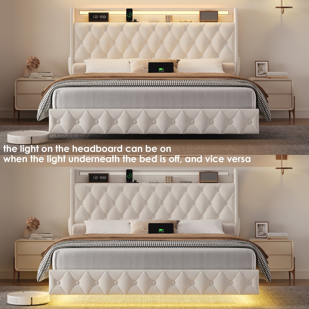 full queen size floating bed frame led lights charging - Temu