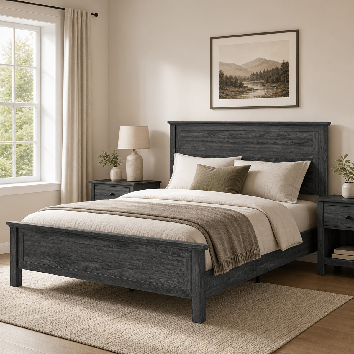 full queen king size farmhouse platform bed frame - Temu