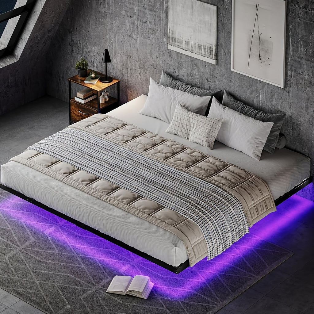full queen king size floating bed frame led lights metal - Temu