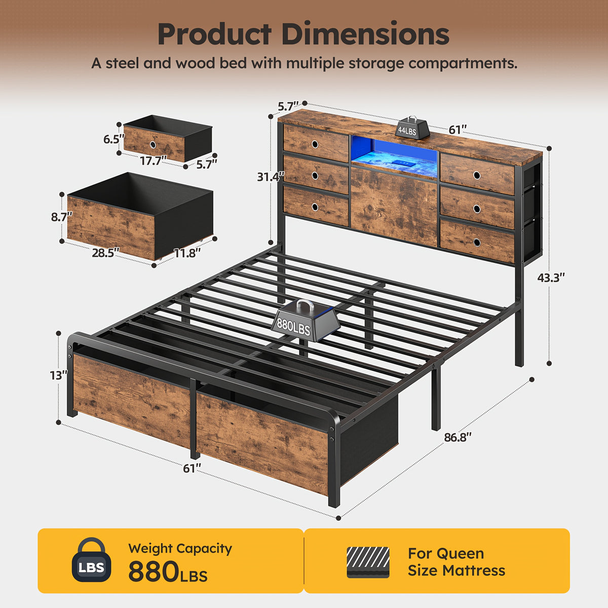 king queen full size storage bed frame 8 9 drawers headboard - Temu