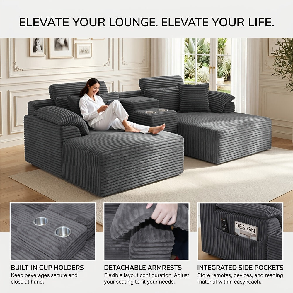 luxury u shaped modular living room sofa cup holders - Temu