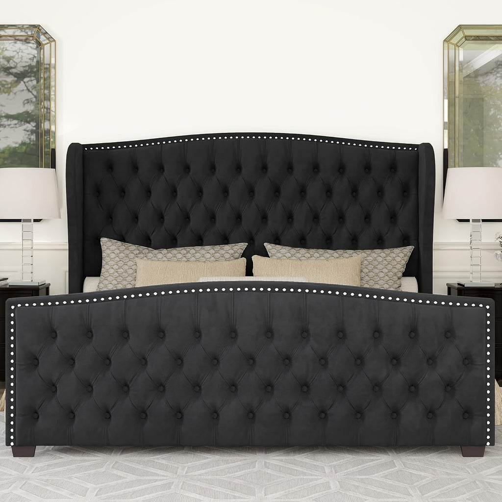platform bed frame velvet upholstered bed deep button tufted - Temu