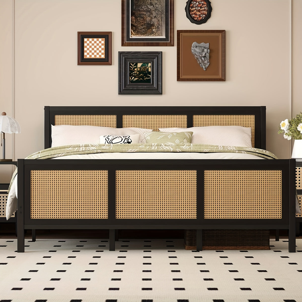 full queen king boho king bed frame headboard metal platform - Temu