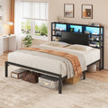 full queen king bed frame storage headboard led lights - Temu