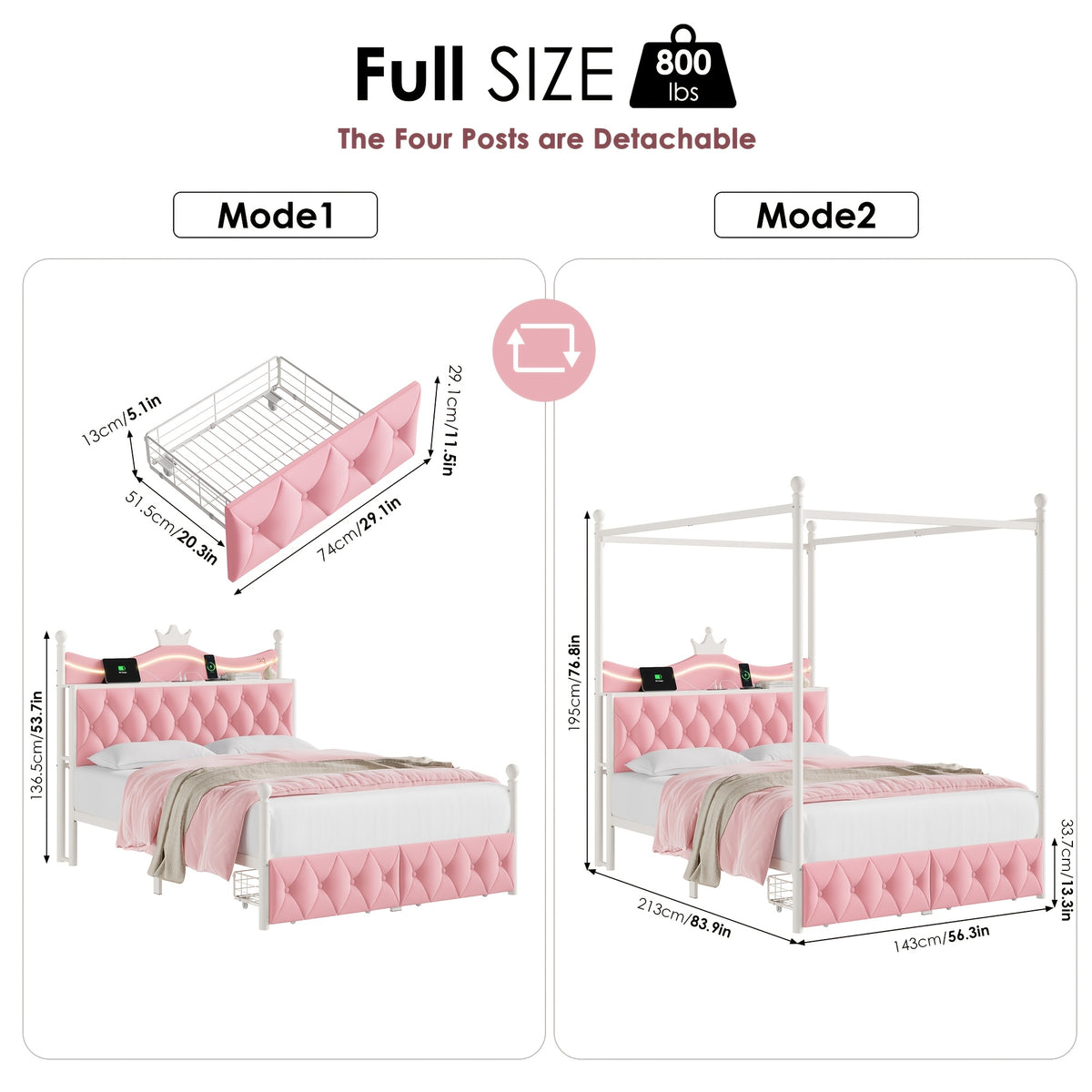 twin full queen size upholstered canopy bed frame led lights - Temu