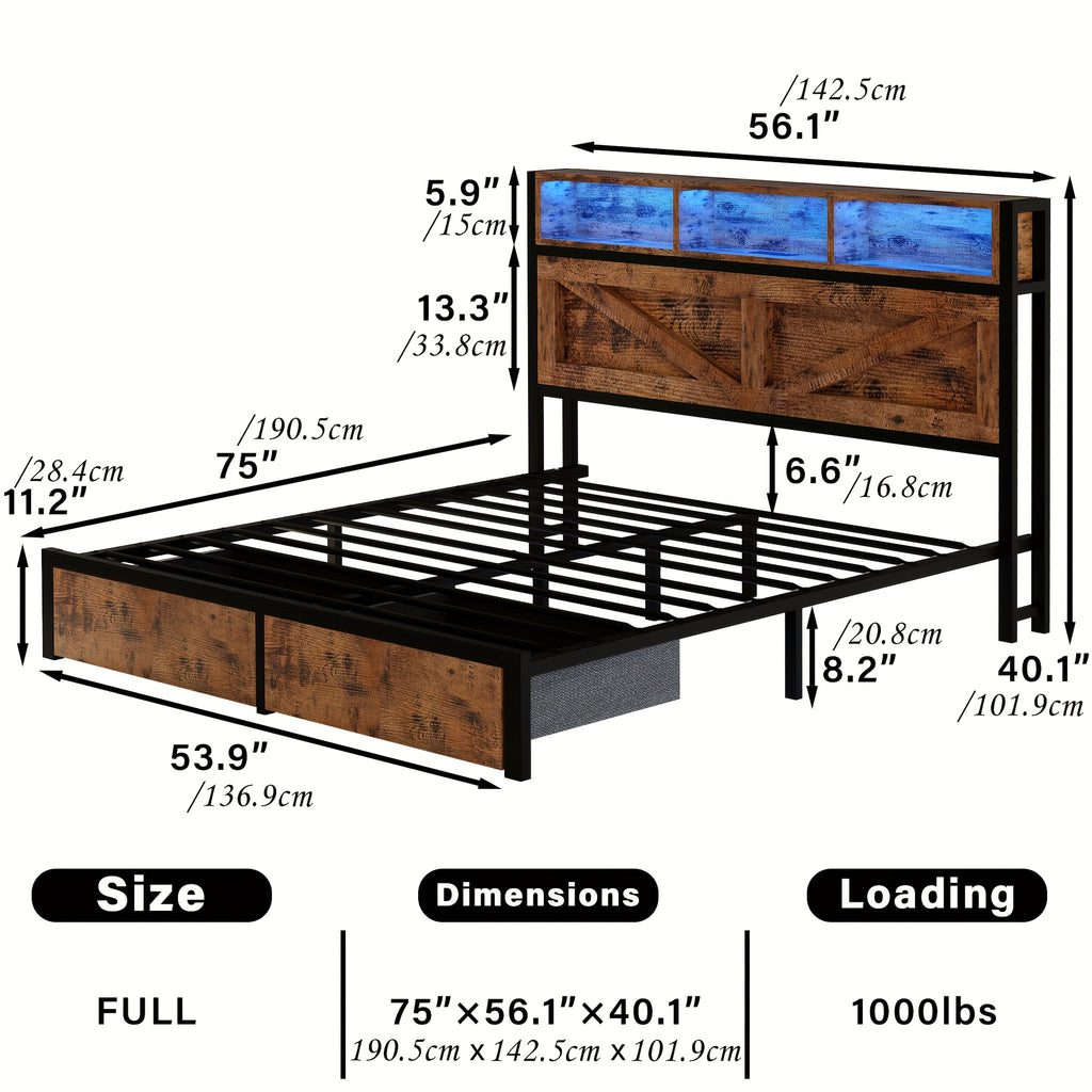farmhouse bed frame bookcase headboard storage drawers no - Temu