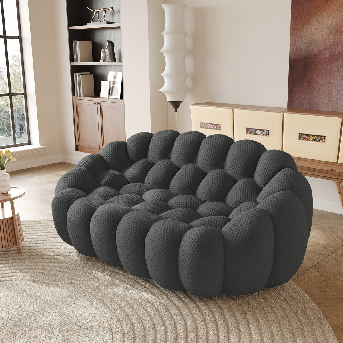 100 03 modern upholstered curved sofa 3 seater mesh fabric - Temu