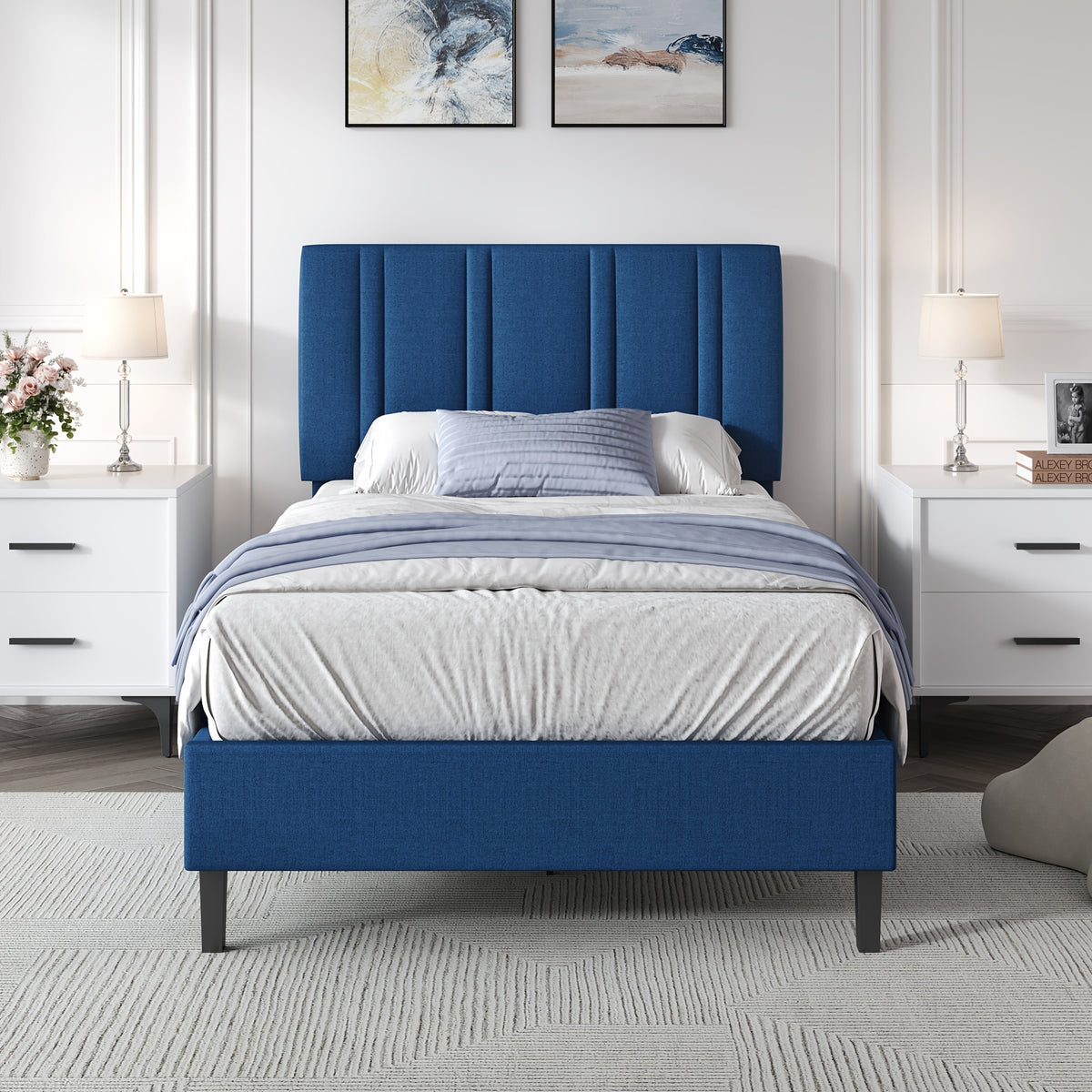 twin full queen size bed frame headboard sturdy wooden - Temu