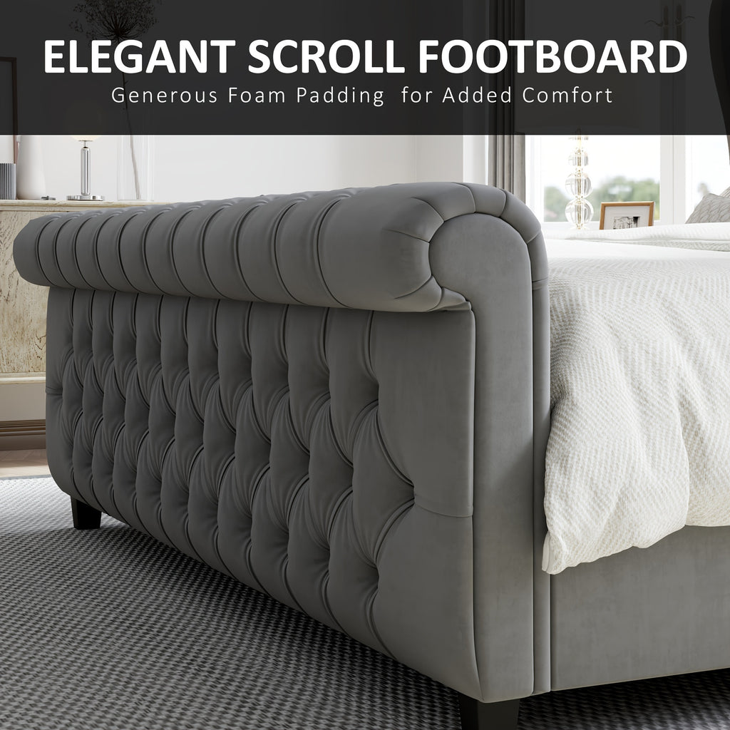 platform bed frame chenille upholstered   scroll - Temu
