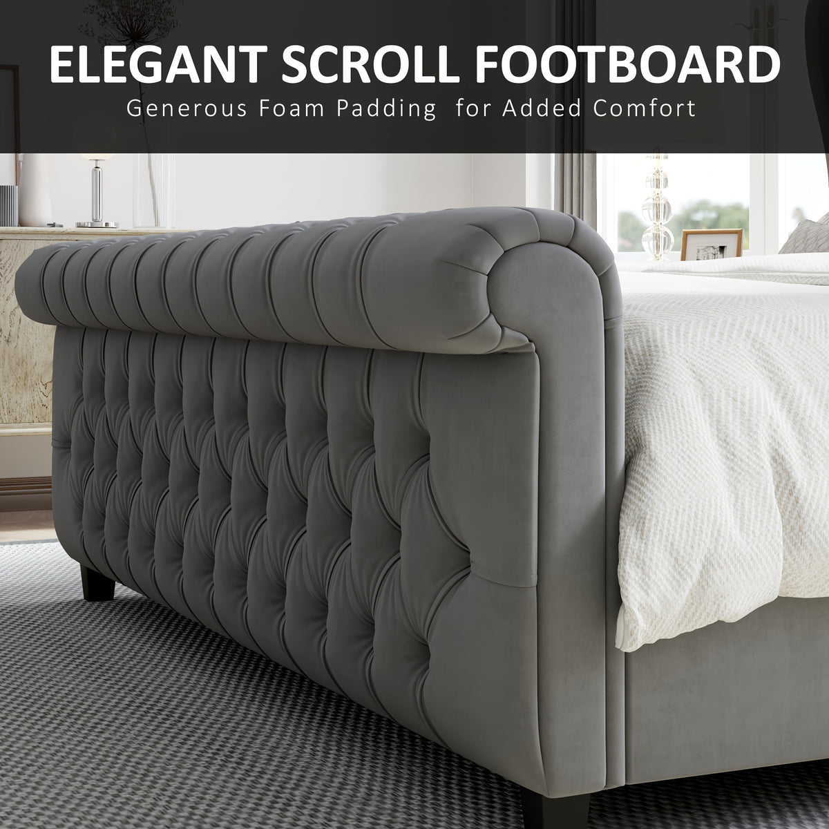 platform bed frame chenille upholstered   scroll - Temu