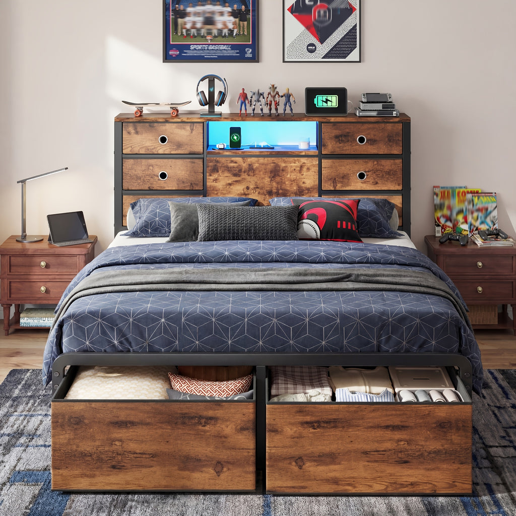 reinforced storage bed frame king queen full 8 9 drawers - Temu