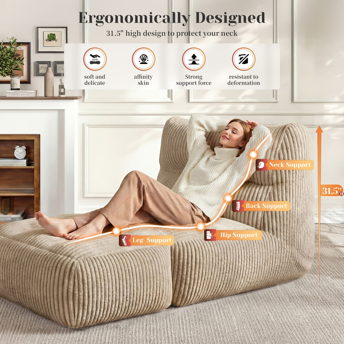 bean bag chair 31 5 high back ergonomic lounge chair 4 - Temu