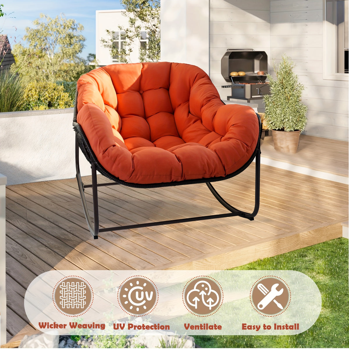 papasan rocking chair outdoor weather wicker papasan patio - Temu