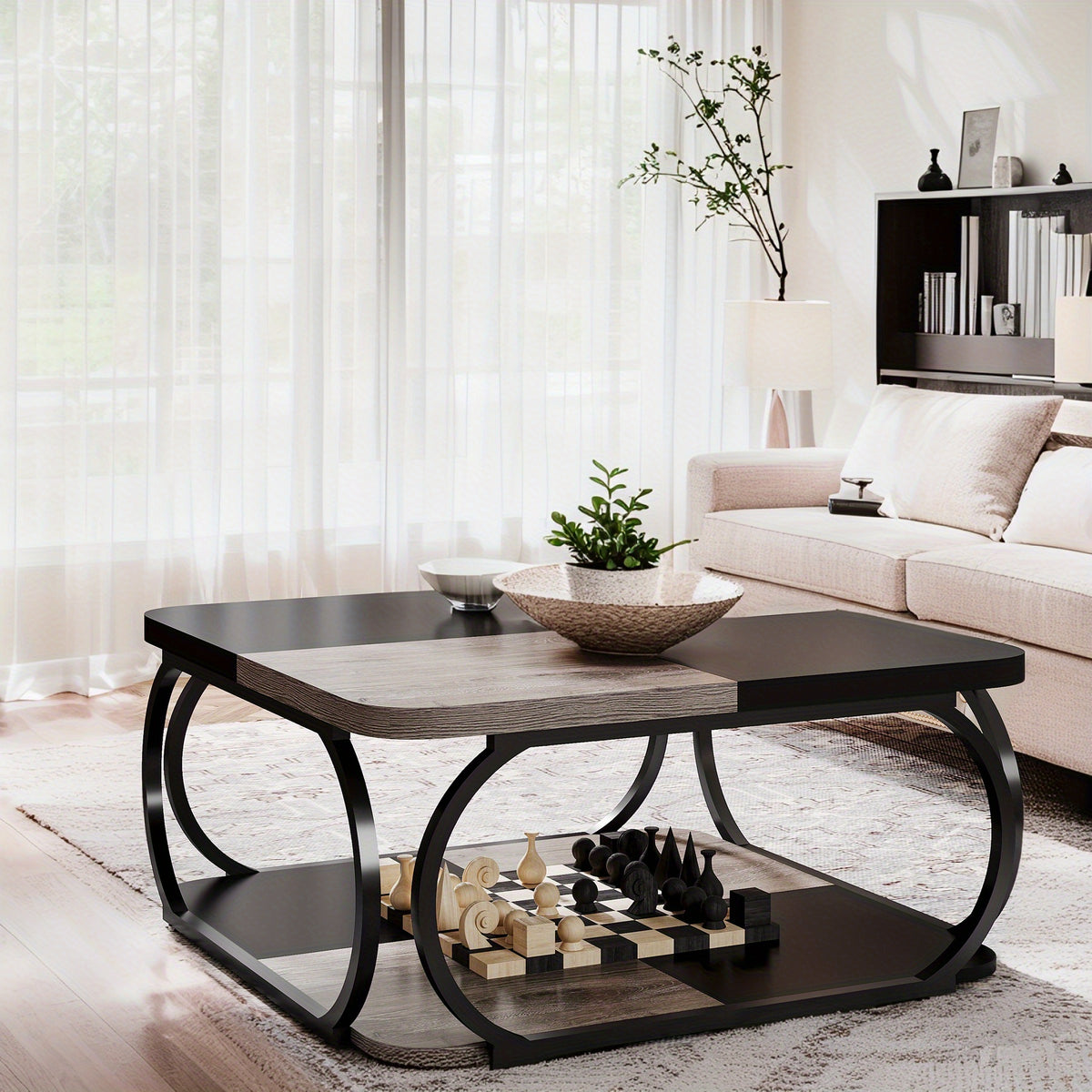 farmhouse coffee table 40   tier storage shelf rustic - Temu