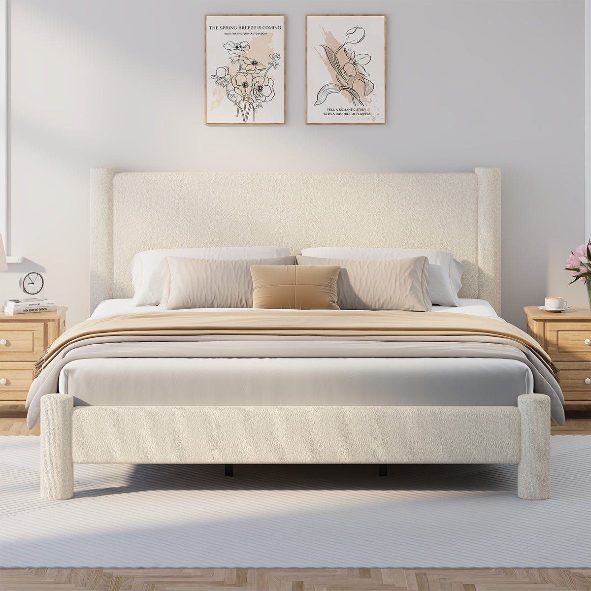 soft boucle upholstered bed frame headboard twin full queen - Temu