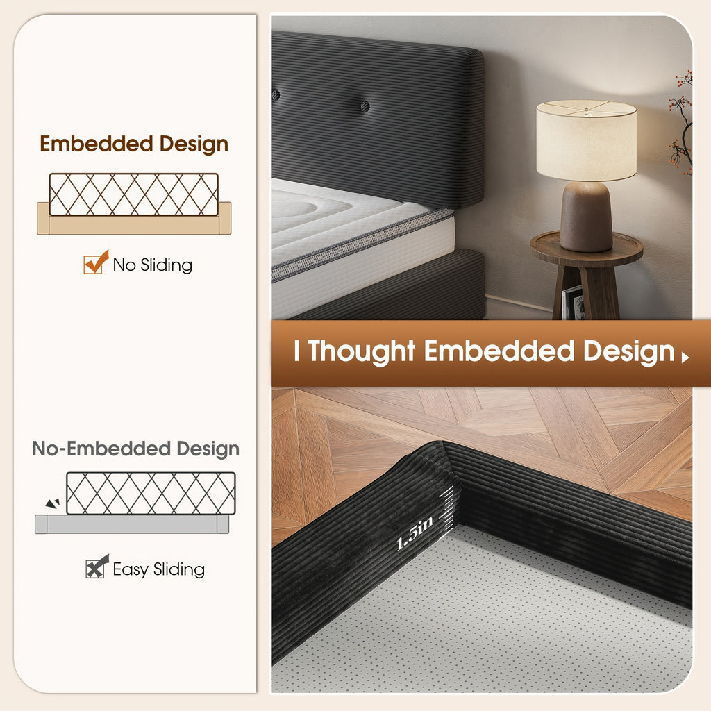cloud bed frame adjustable headboard upholstered corduroy - Temu