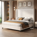 corduroy upholstered bed frame tall wingback headboard solid - Temu