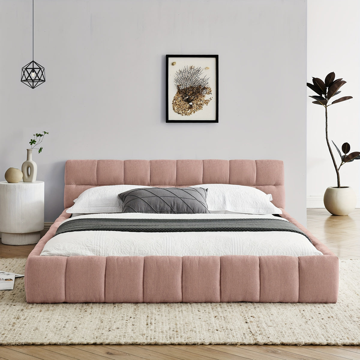 68 queen size modern bed cute puff grid pattern chenille - Temu