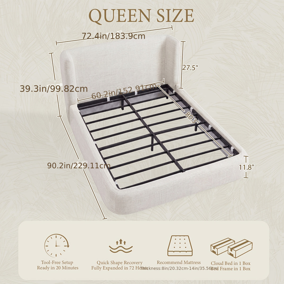 upholstered platform bed frame a headboard backrest - Temu