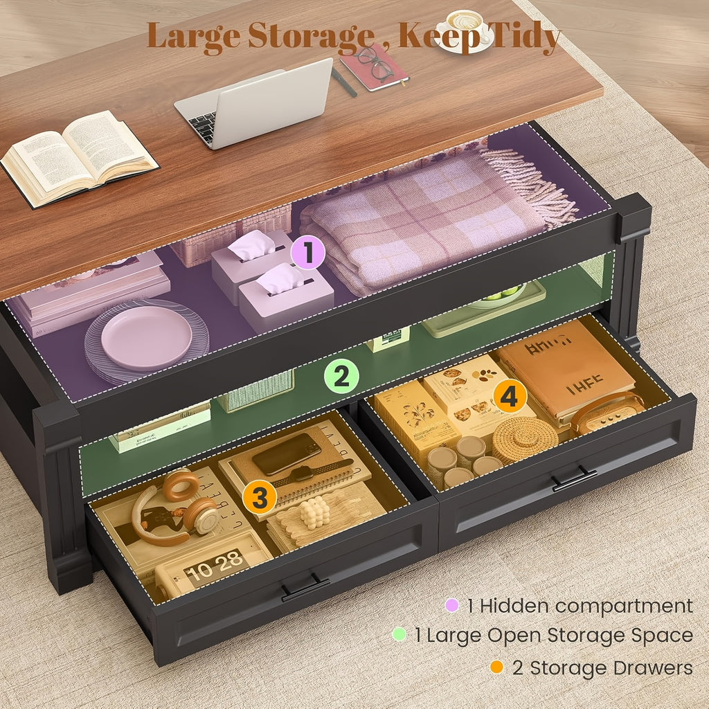 lift top coffee table 2 storage drawers hidden compartment - Temu