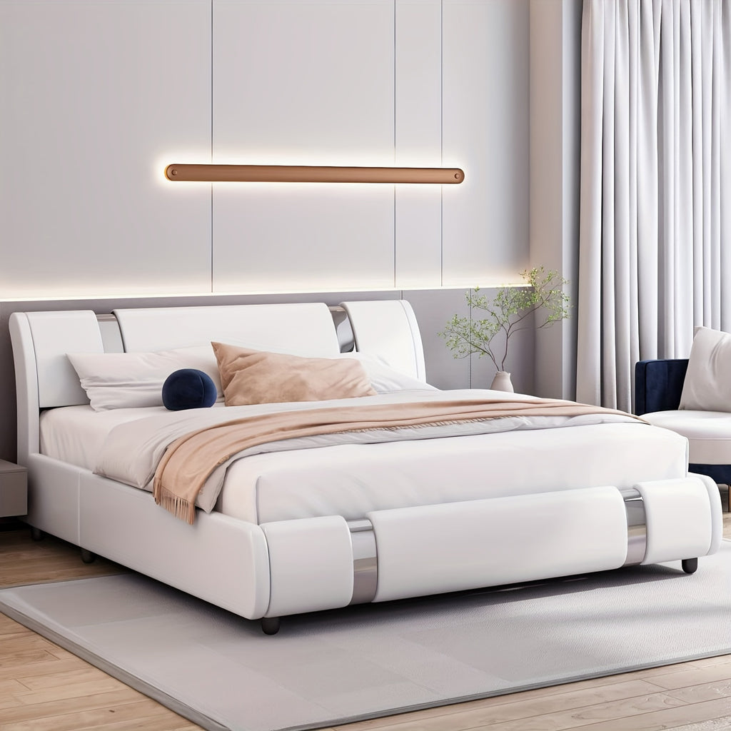 contemporary platform bed frame made faux leather featuring - Temu