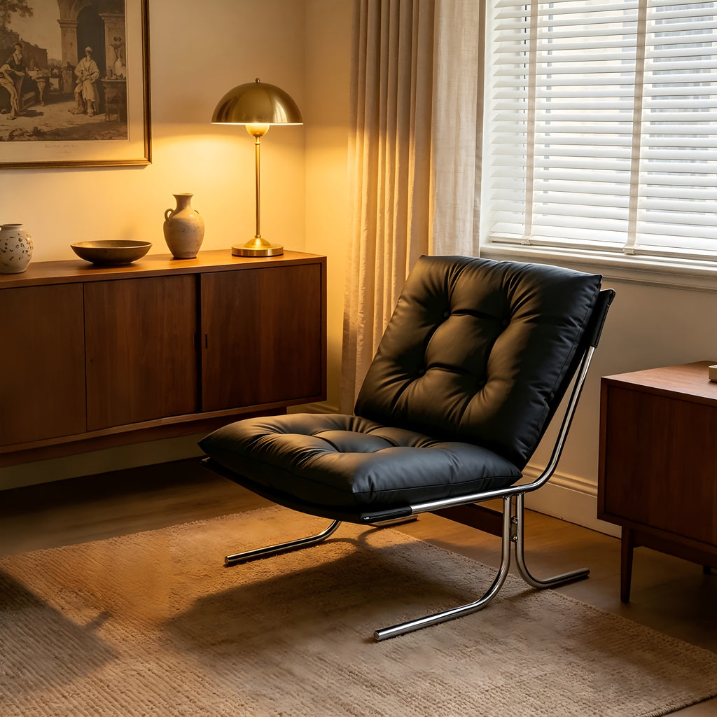 faux leather accent chair chrome metallegs armless modern - Temu