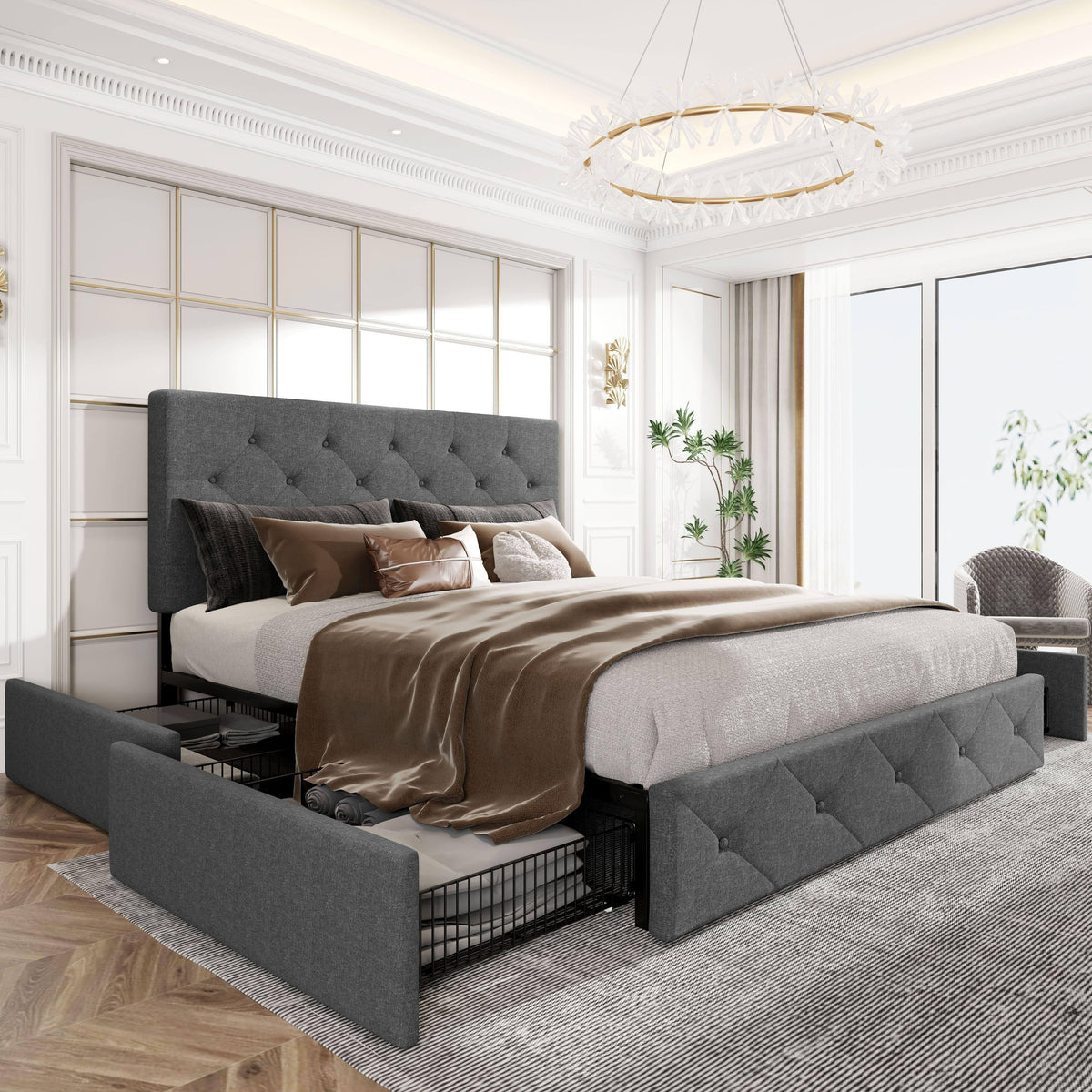 full queen king upholstered platform storage bed 4 - Temu
