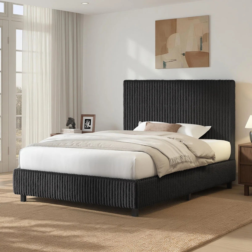 platform bed frame upholstered corduroy headboard fully - Temu
