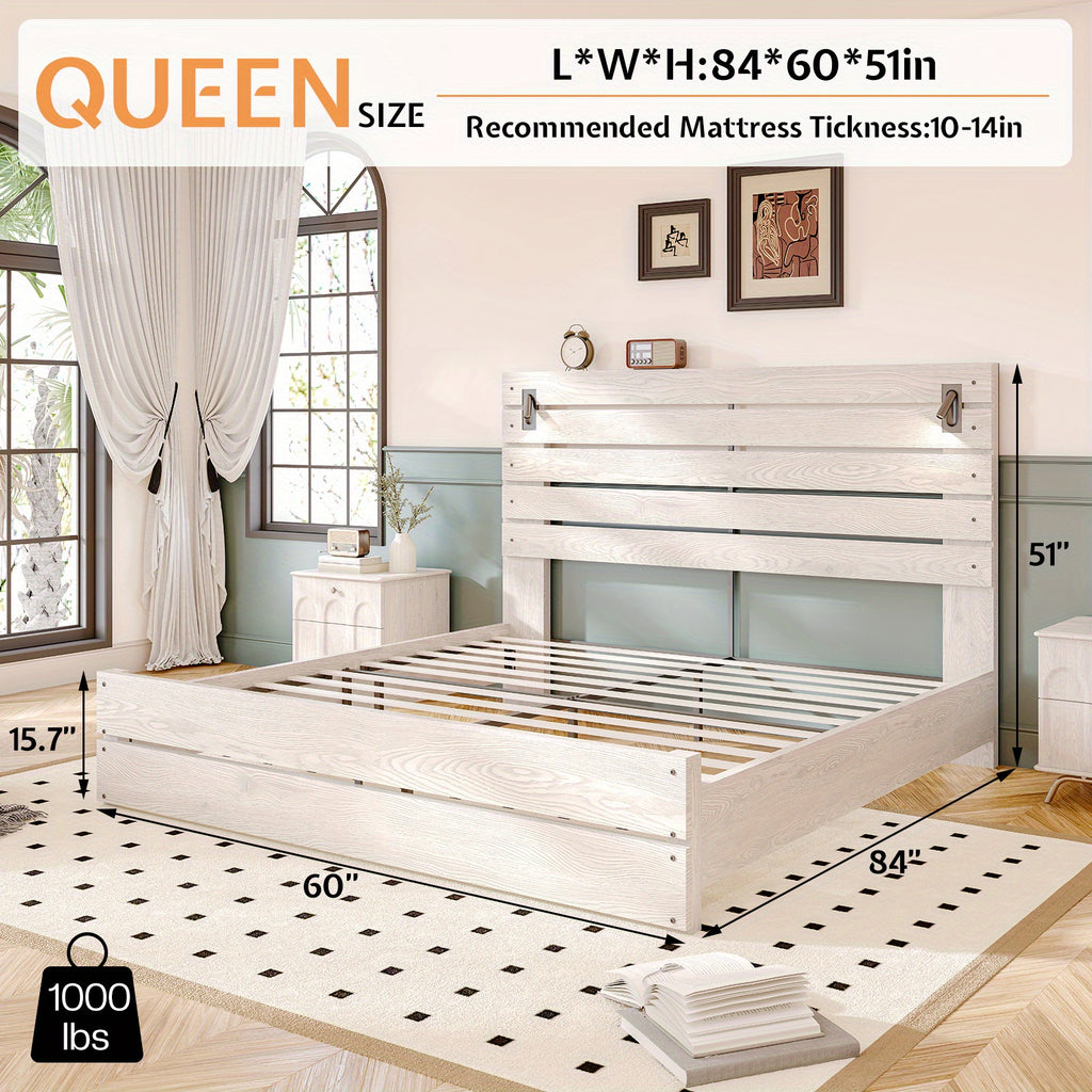 farmhouse platform bed frame 51 high headboard built - Temu