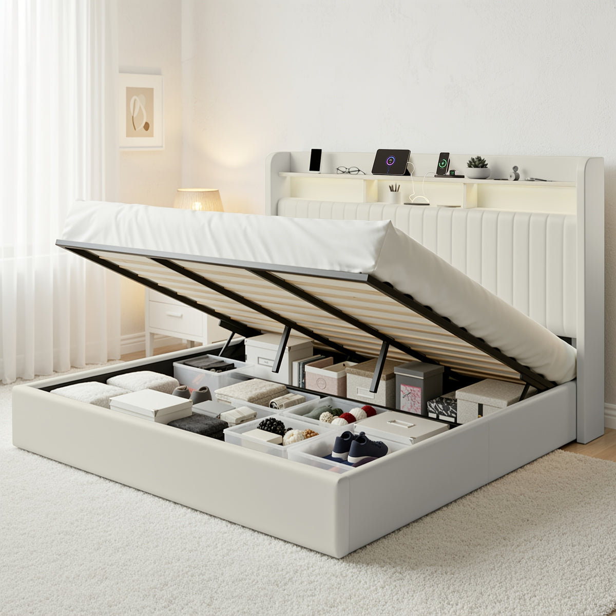 lift storage bed frame velvet vertical channel - Temu