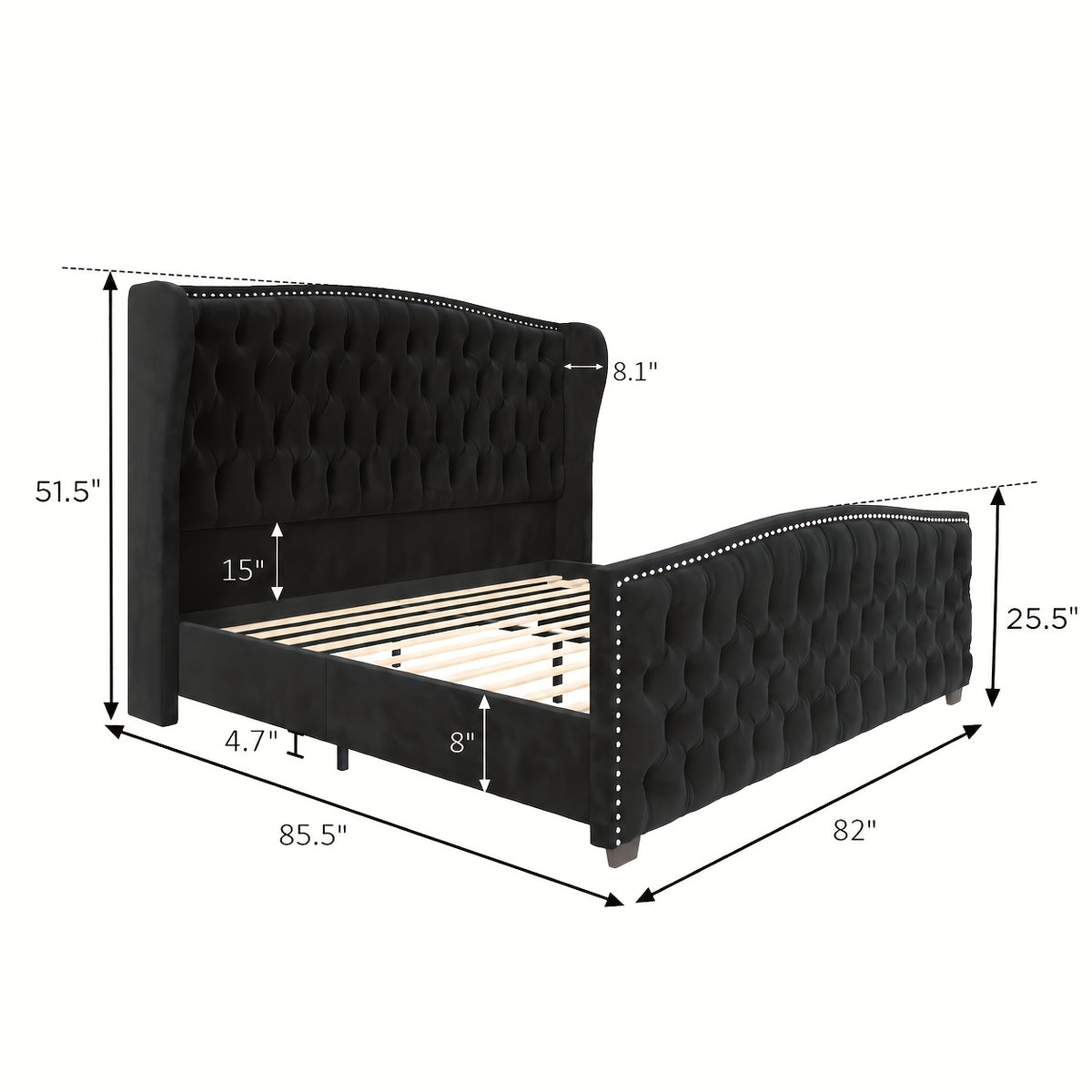 queen platform bed frame wingback headboard velvet - Temu