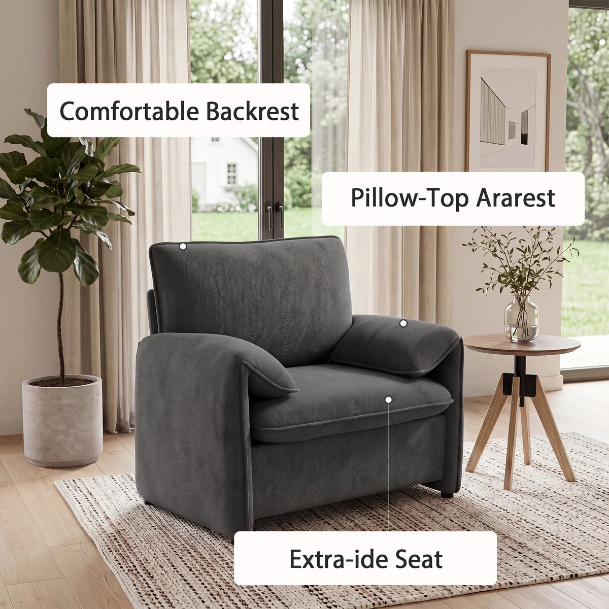 oversized chenille accent chair 37 deep   seat cloud - Temu