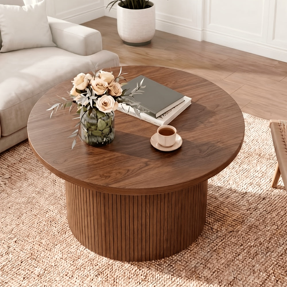 30 round coffee table modern fluted coffee table wood center - Temu