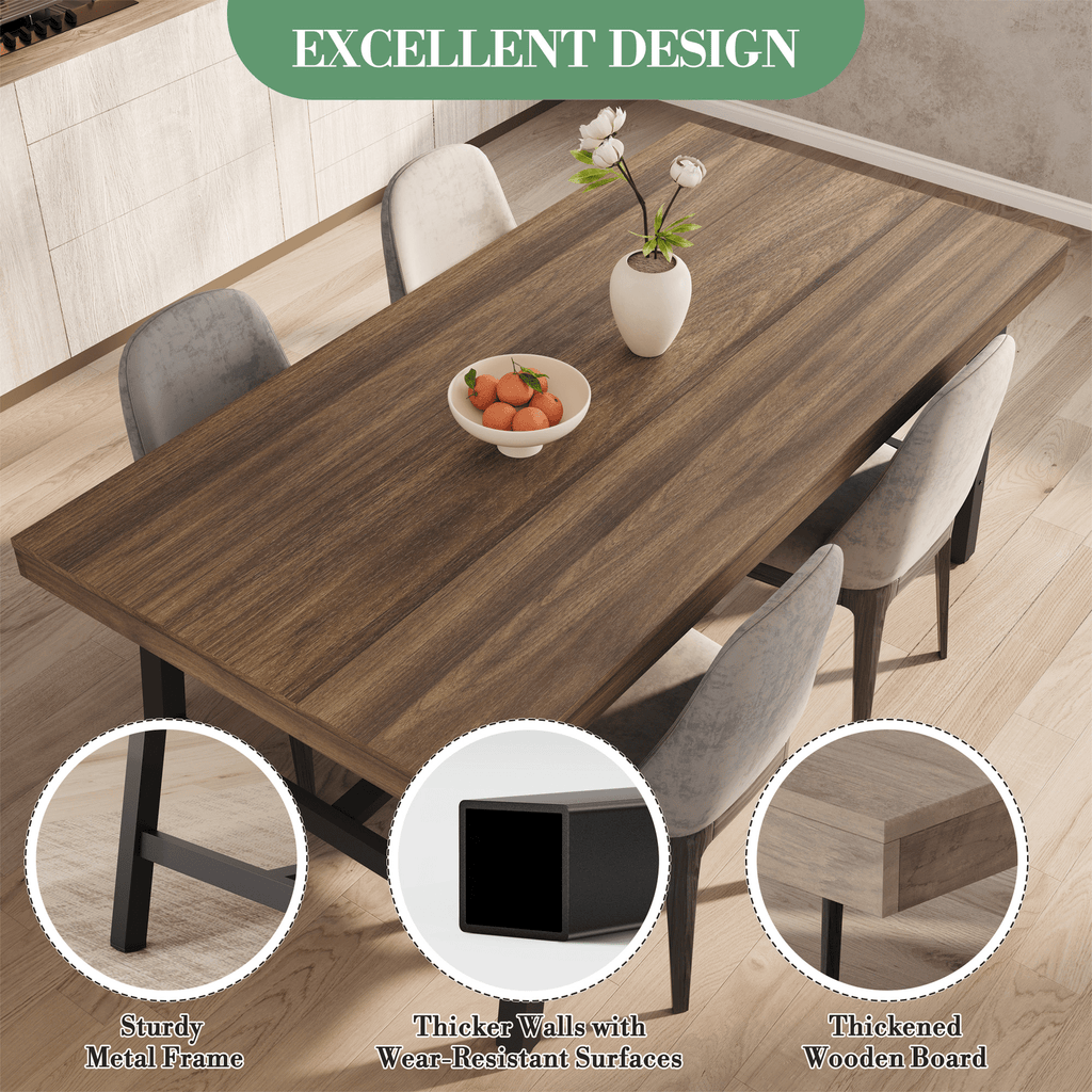 71 inch brown industrial dining table large rustic wooden - Temu