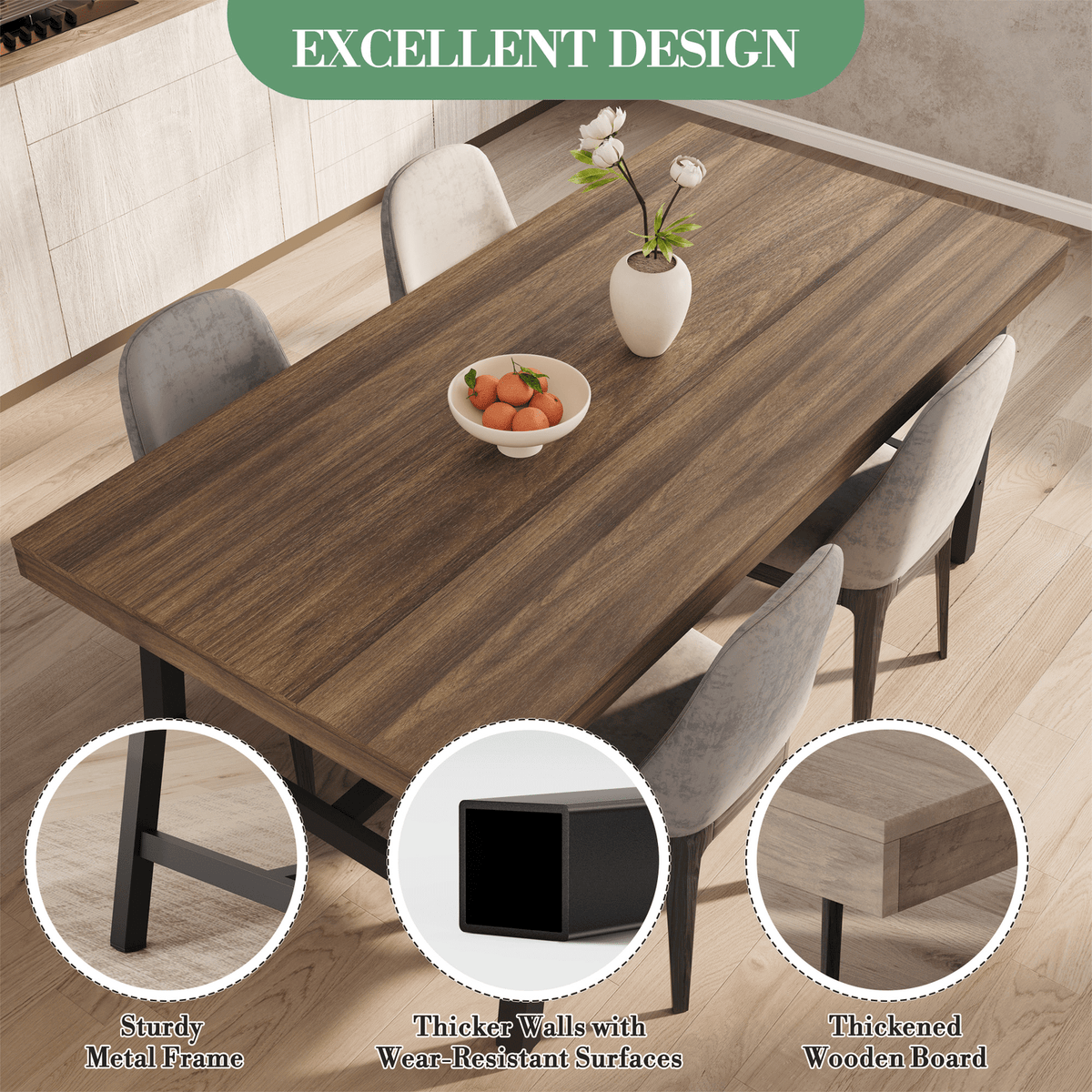 71 inch brown industrial dining table large rustic wooden - Temu
