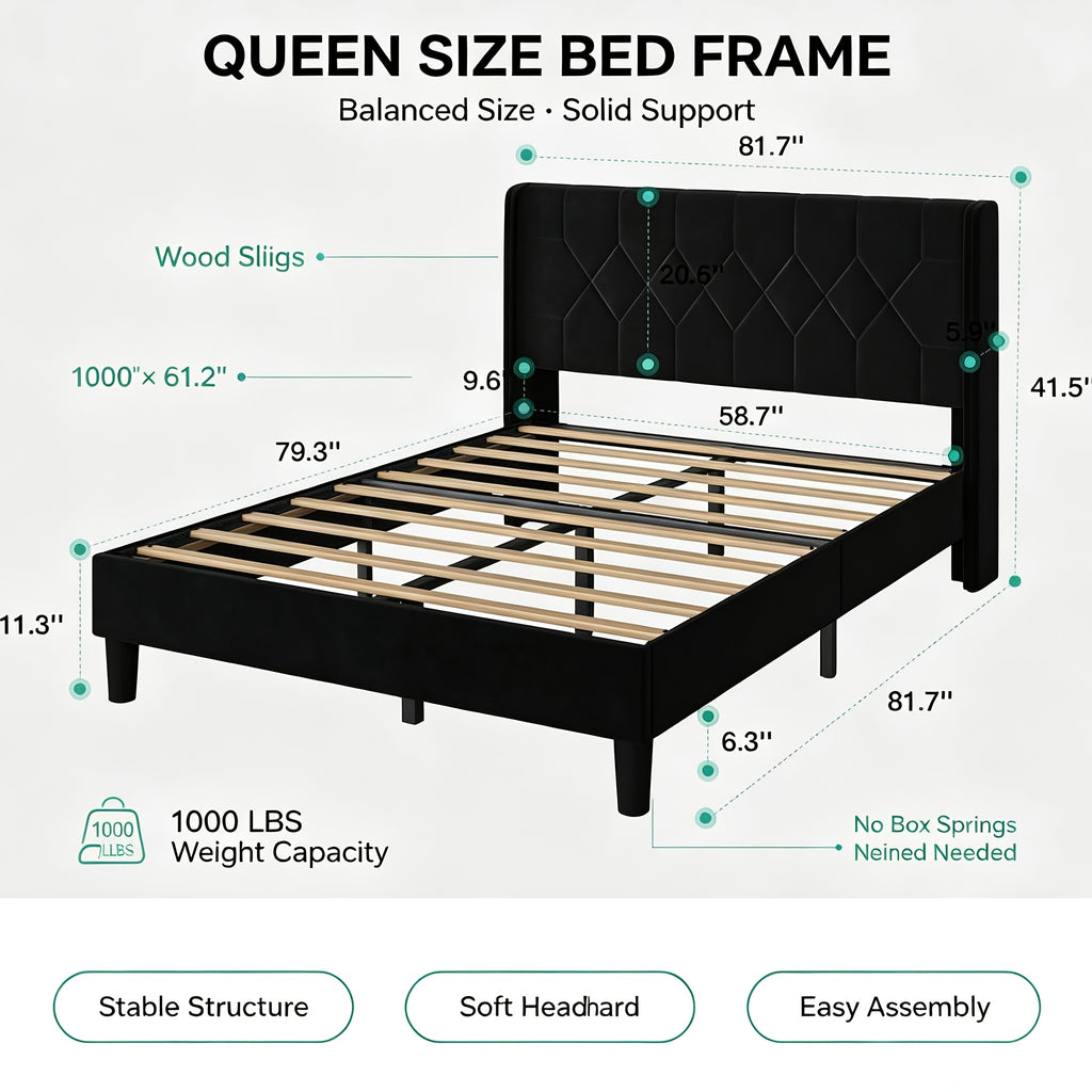 beige linen upholstered bed frame geometric tufted headboard - Temu