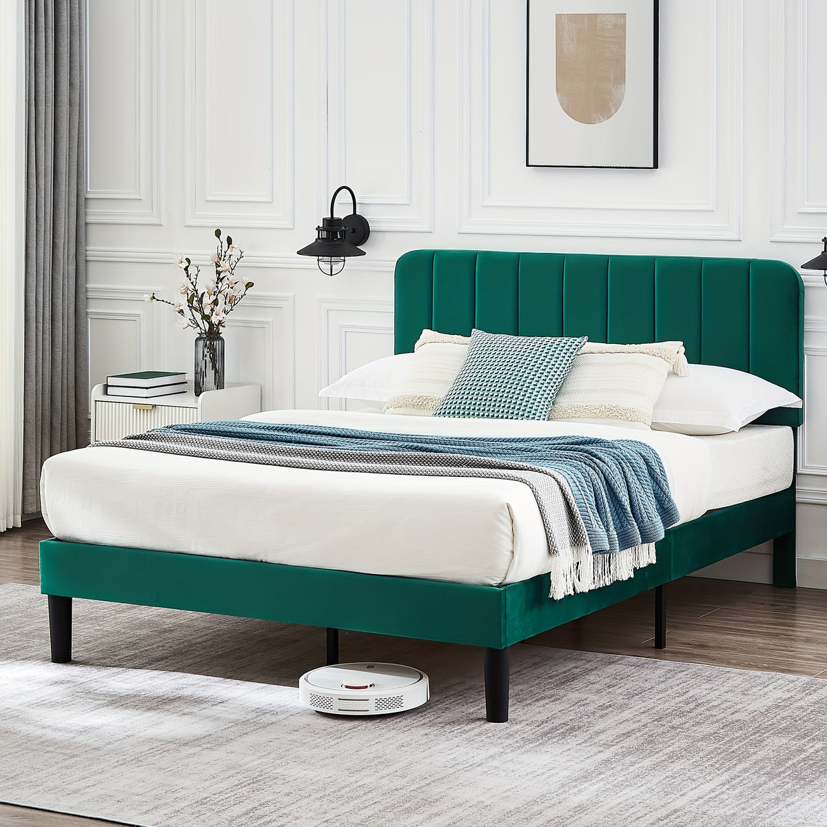 platform bed frame in velvet upholstery suitable full queen - Temu