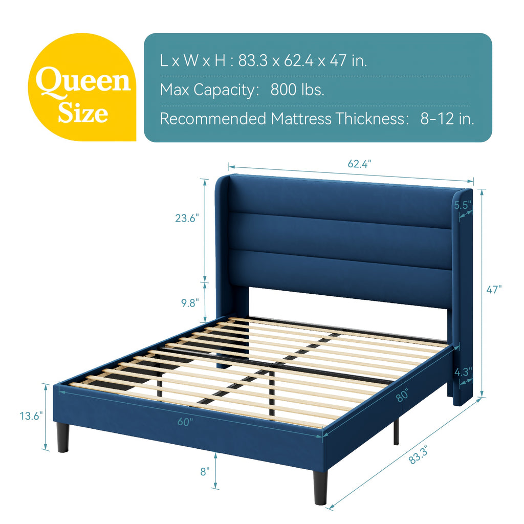 modern wingback platform bed frame velvet upholstered - Temu