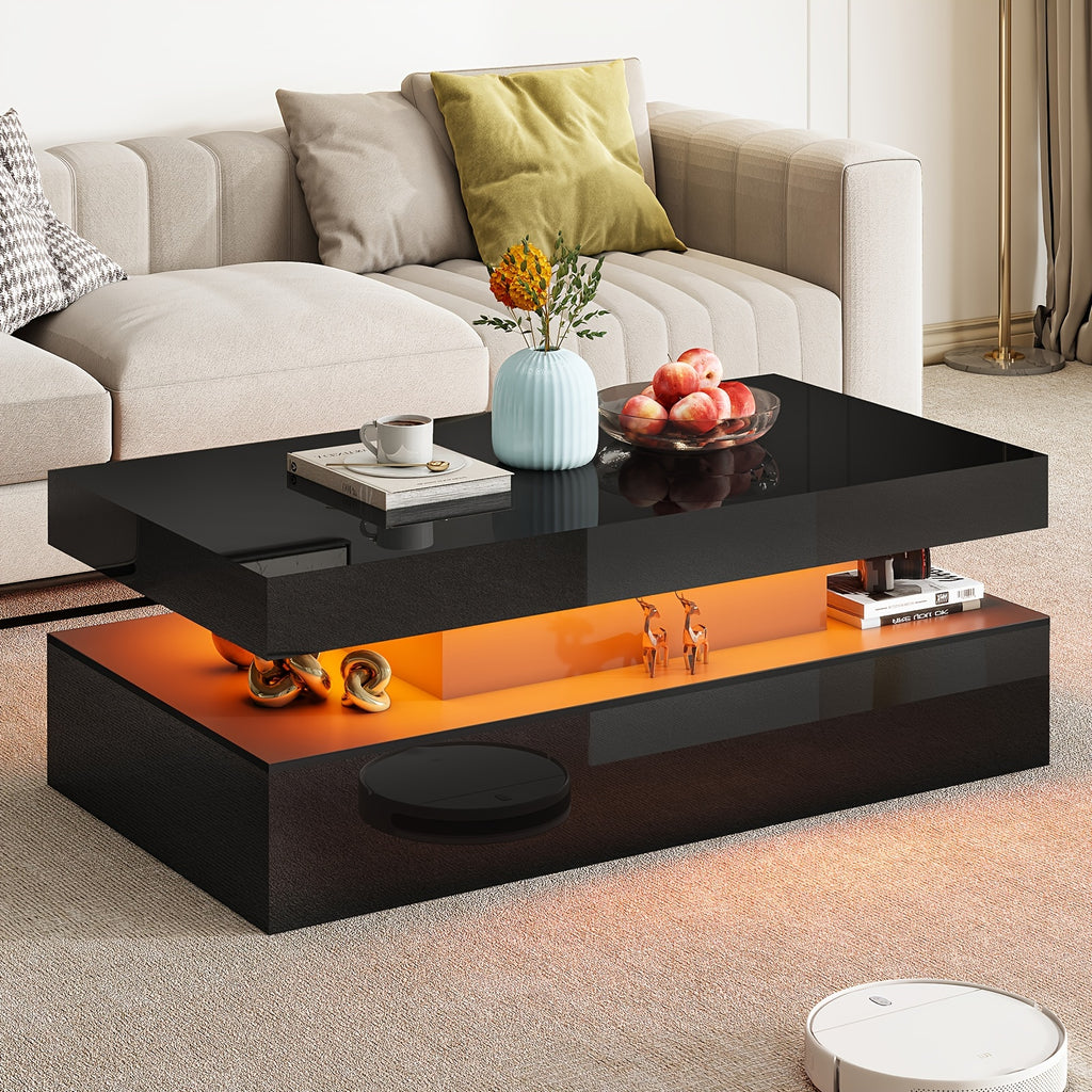 high gloss led coffee table modern 2 tier center table led - Temu