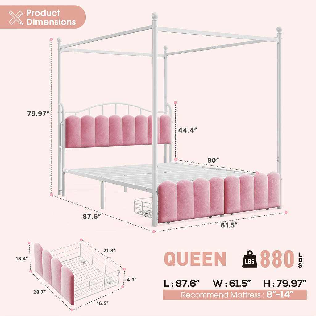 twin full queen upholstered canopy bed frame 2 drawers - Temu