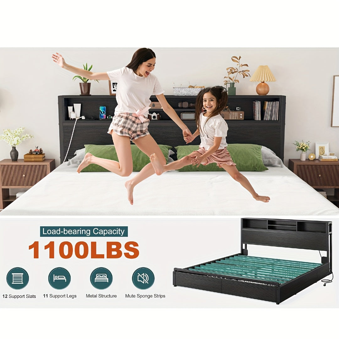 queen king size bed   storage large drawers forbedroom - Temu