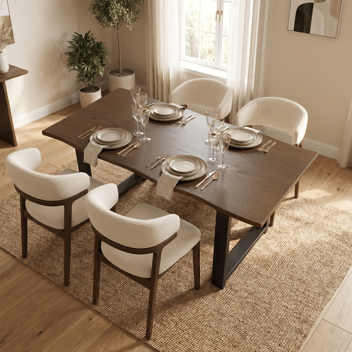 modern 6 person solid wood dining table large dining table - Temu