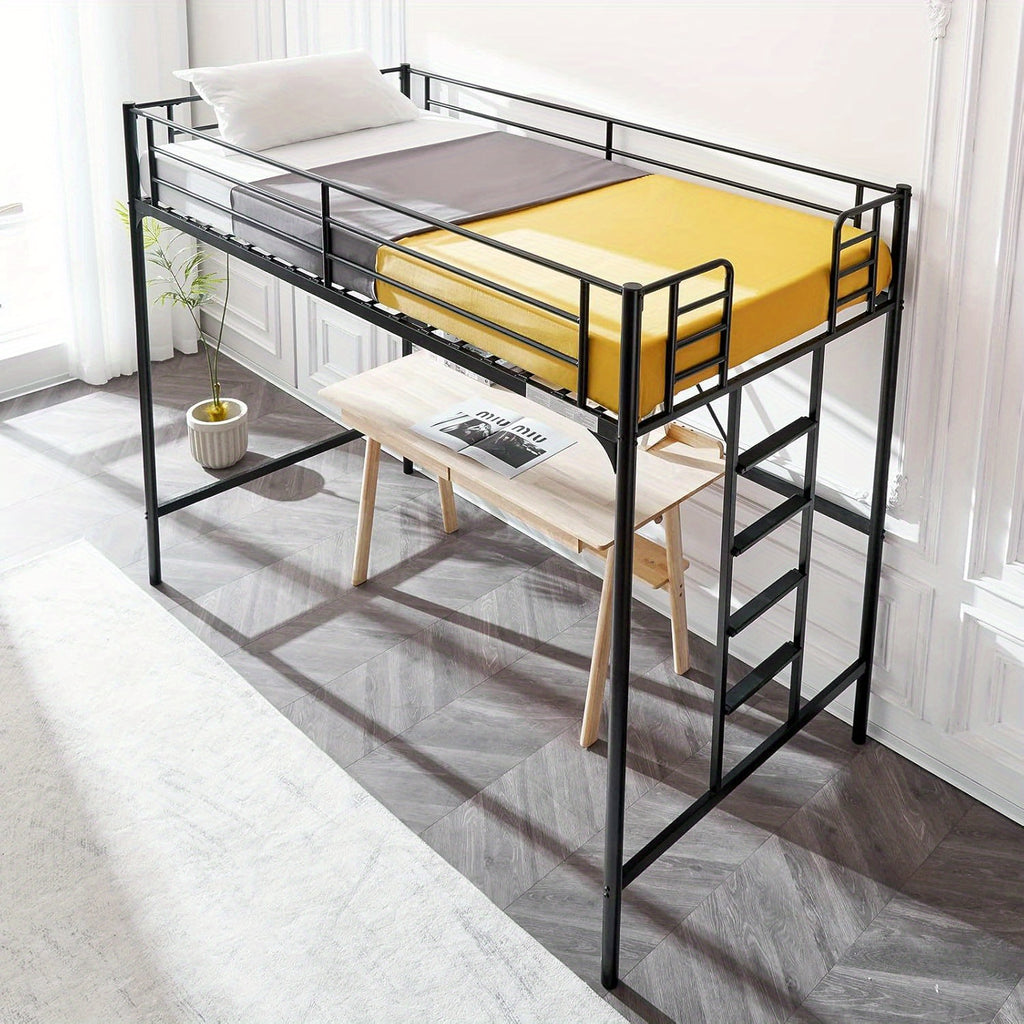 heavy duty metal loft bed twin size safety guard rails flat - Temu