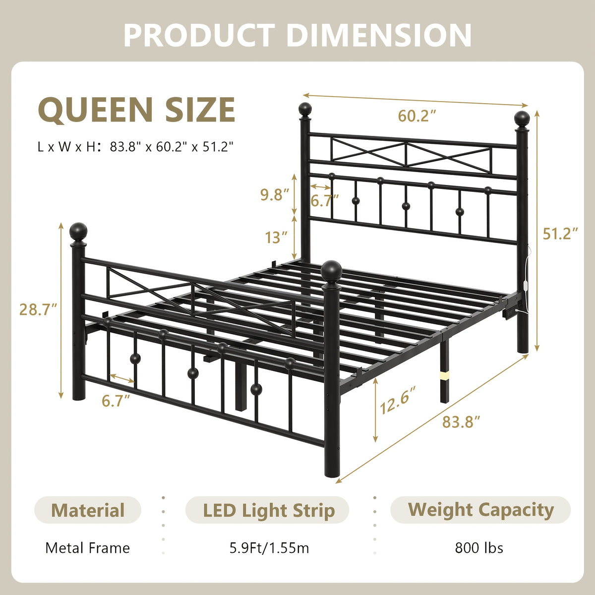 heavy duty metal bed frame led lights   bed side - Temu