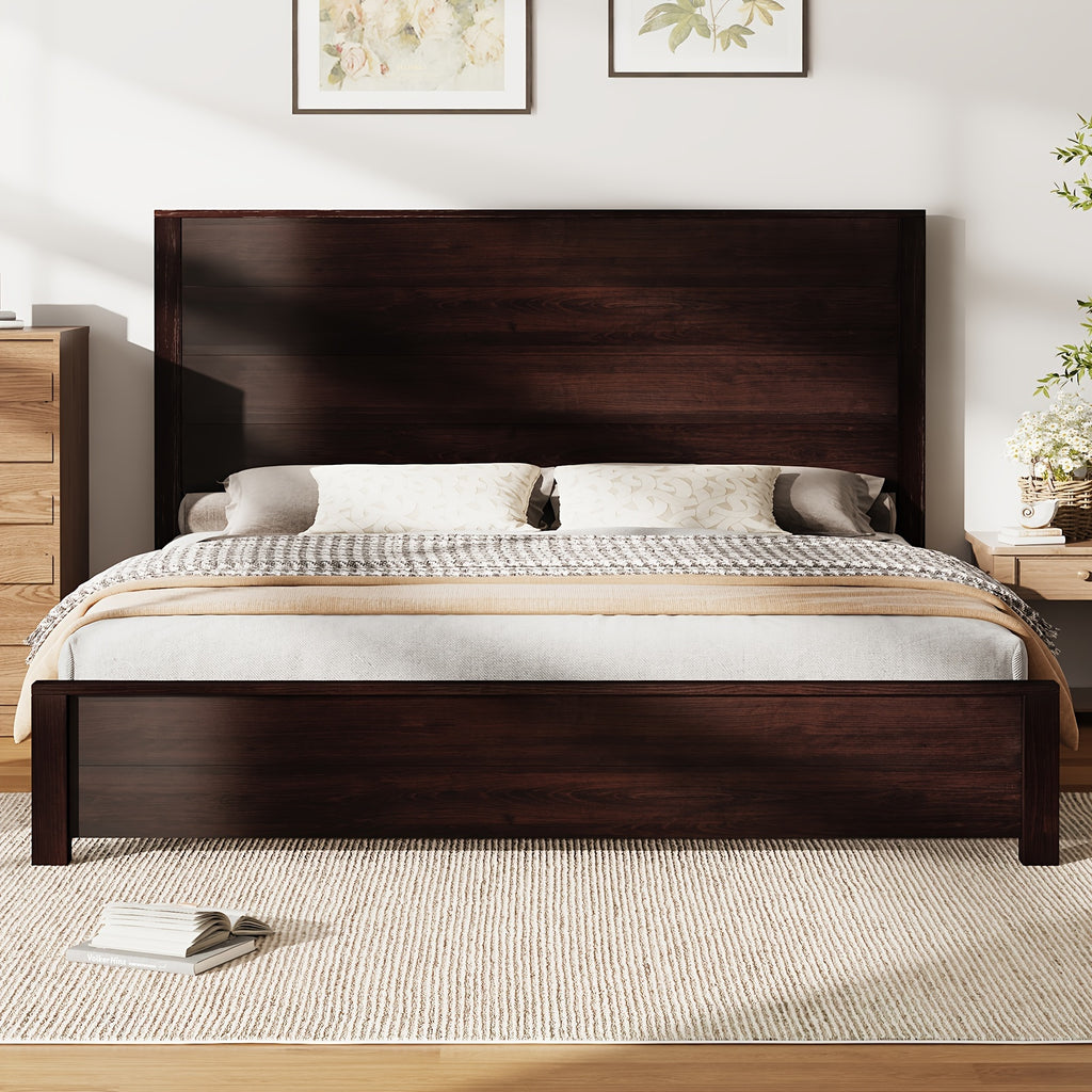 rustic solid wood platform bed frame spliced headboard noise - Temu
