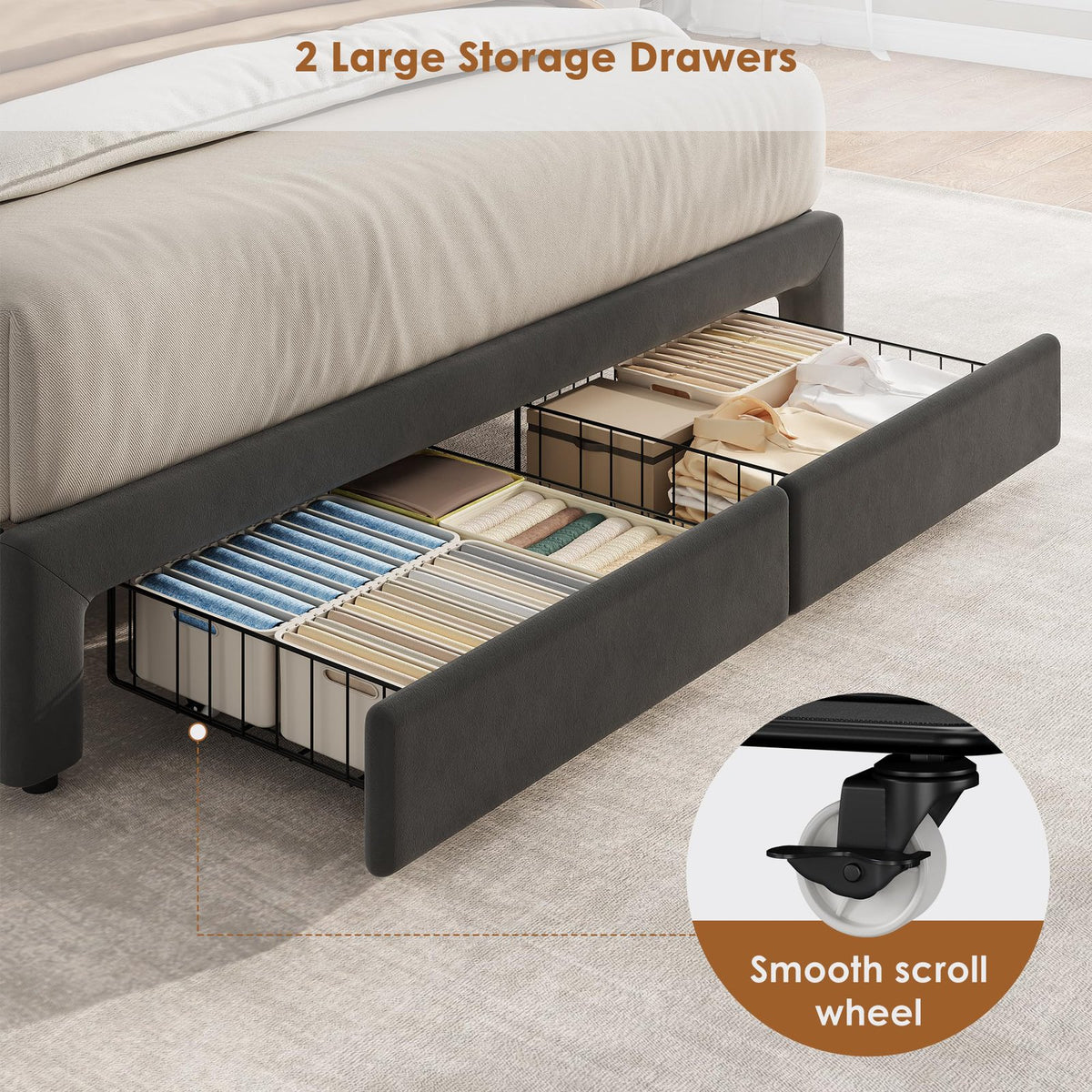 queen velvet upholstered platform bed frame storage drawers - Temu