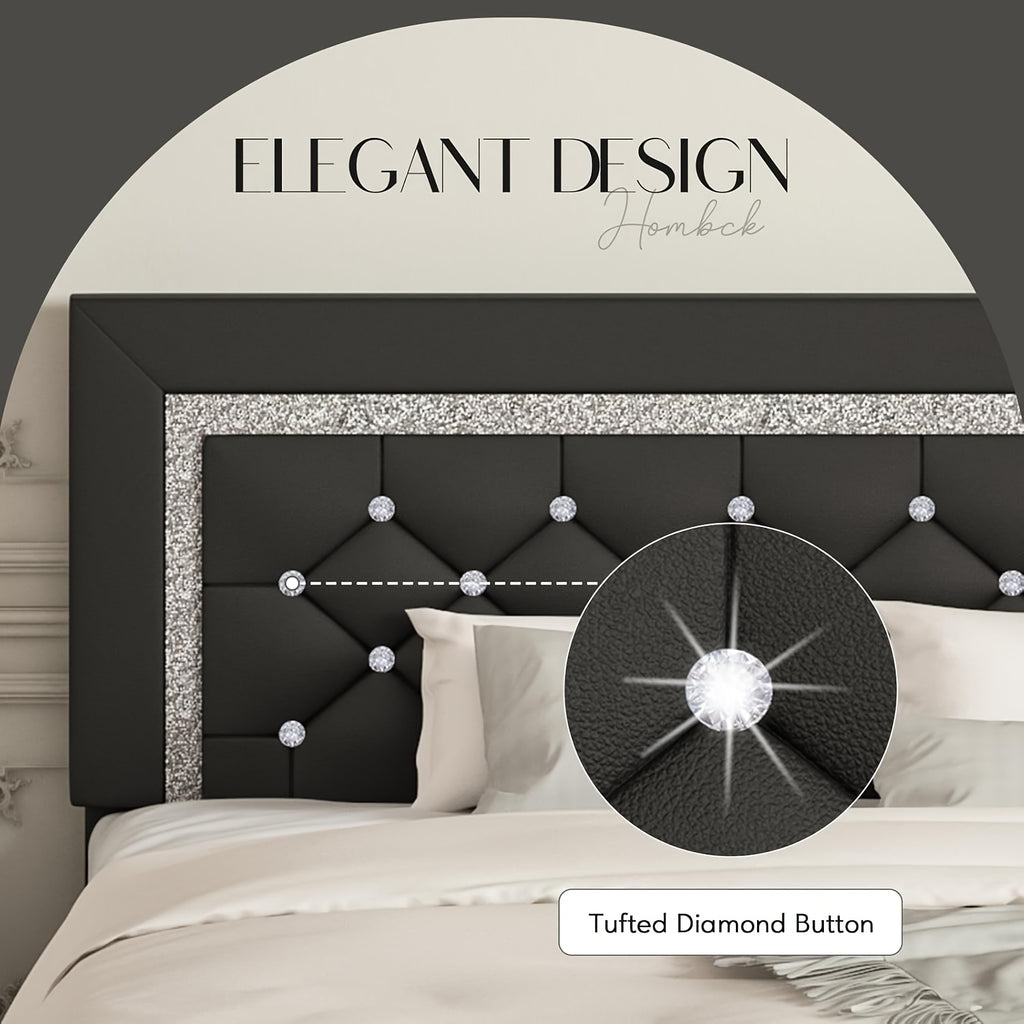 upholstered bed frame diamond tufted headboard faux leather - Temu