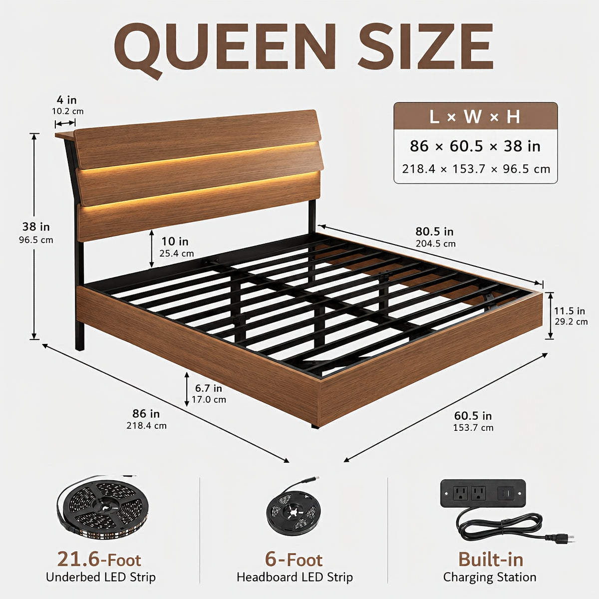 random floating bed frame led lights built in charging - Temu