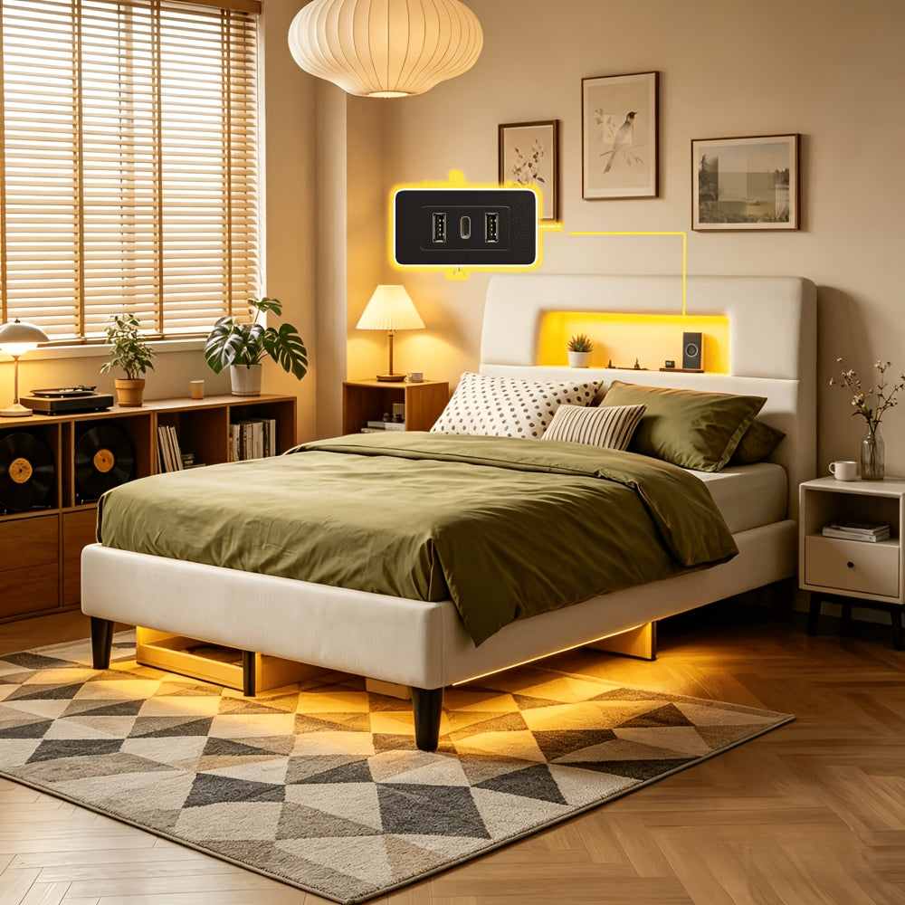 king queen full twin bed frame velvet material soft - Temu