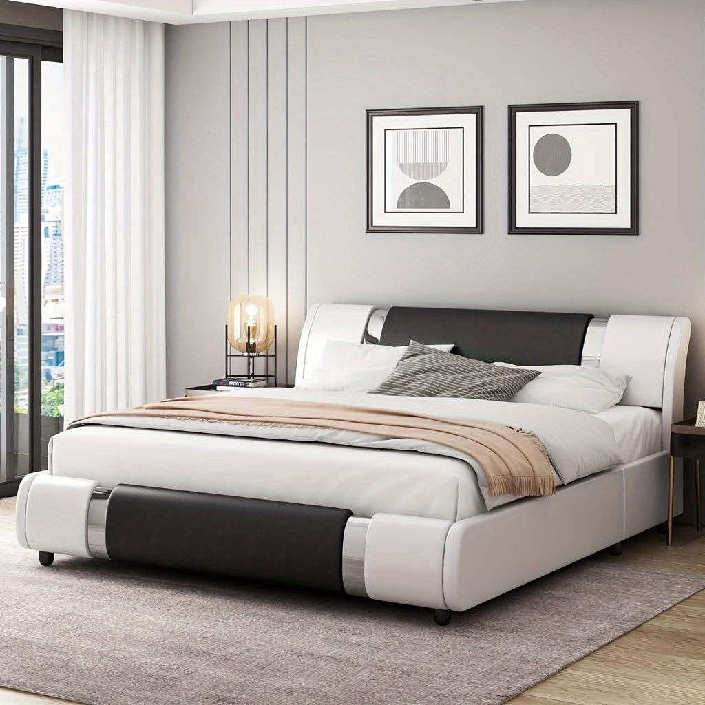 contemporary platform bed frame made faux leather featuring - Temu